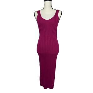 Olive & Oak Tank Dress Fuchsia Women’s Medium Bodycon Midi length Ribbed Split